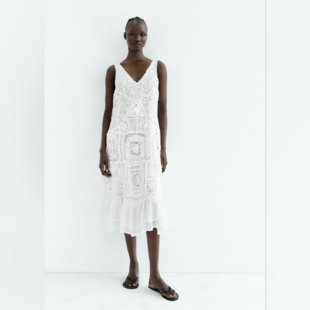 ZARA LIMITED EDITION COMBINATION LACE AND CROCHET KNIT DRESS